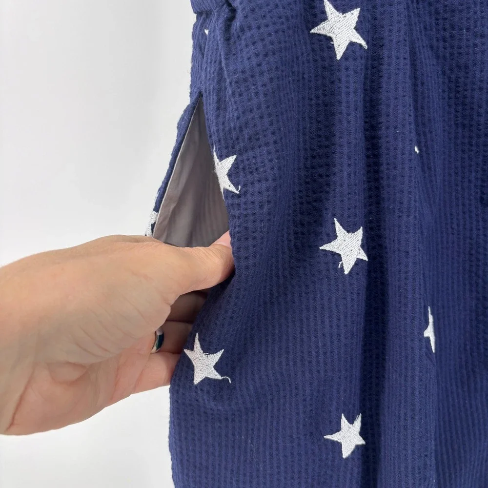 Lauren‎ James Navy Blue Seersucker Star Embroidered Scalloped Mini Dress Halter
